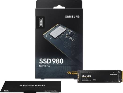 Samsung 980 500GB SSD, PCIe Gen 3.0 x4, NVMe 1.4, M.2 , Sequential Read Up to 3,100 MB/s, Sequential Write Up to 2,600 MB/s | MZ-V8V500BW