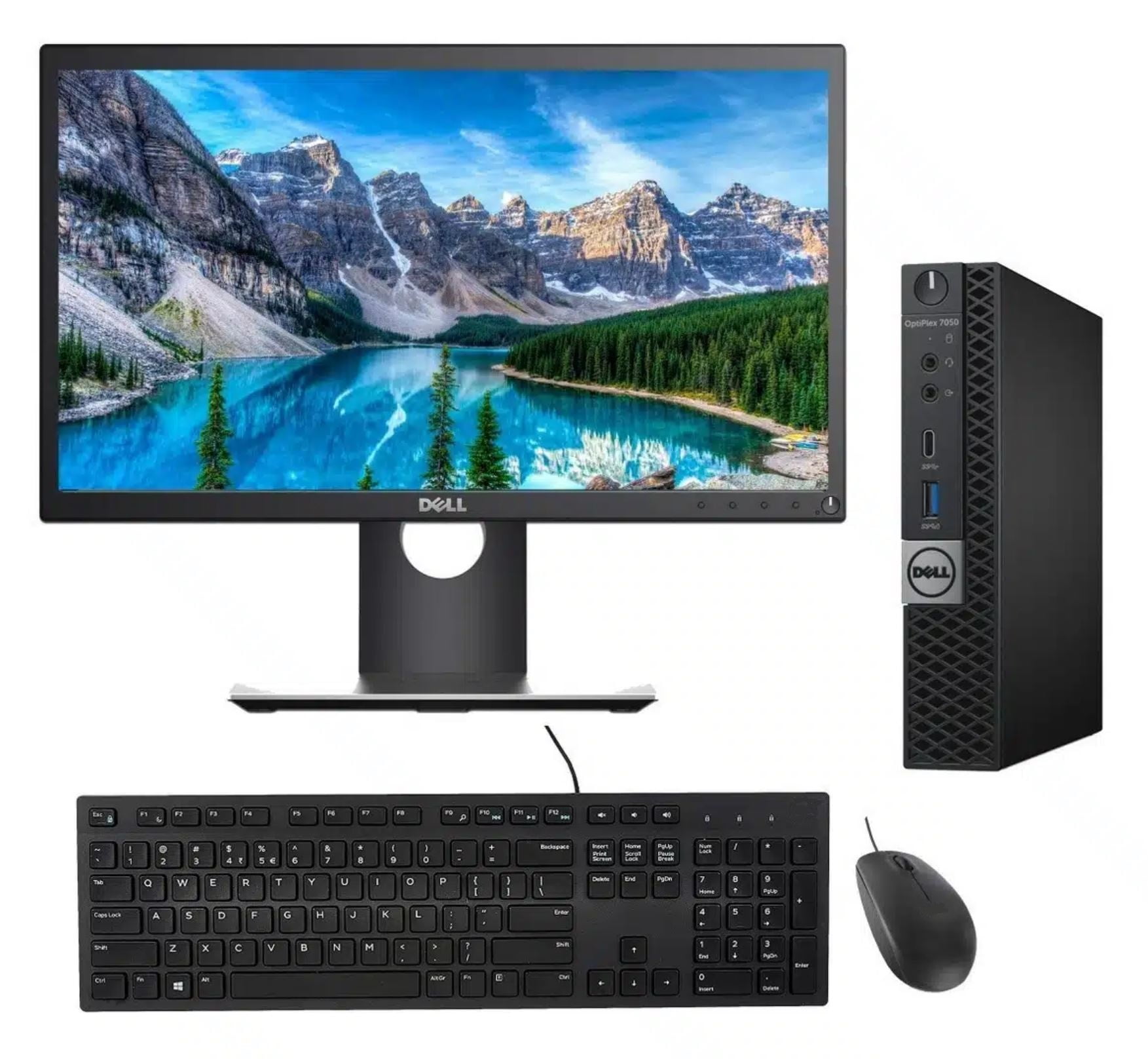 Used Dell Optiplex 7050 Micro Desktop, Intel i5 6th Gen, 8GB RAM, 256GB SSD, With 22” Led Monitor , Keyboard and Mouse, Windows 10 Pro , Bundle Desktop PC