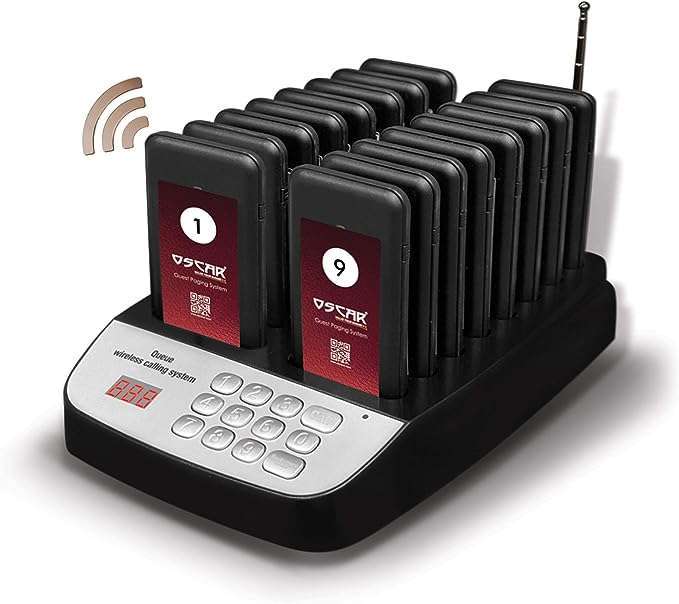 OSCAR Restaurant Foodcourt Office Buzzer Pager Calling System 16 Tokens Alarms with LED Beep and Vibration | OGP160