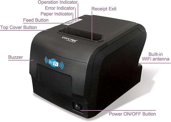 OSCAR POS88W 80mm Wireless WiFi Thermal Bill POS Receipt Printer Wireless+USB+Ethernet with Auto-Cutter Black | POS88W