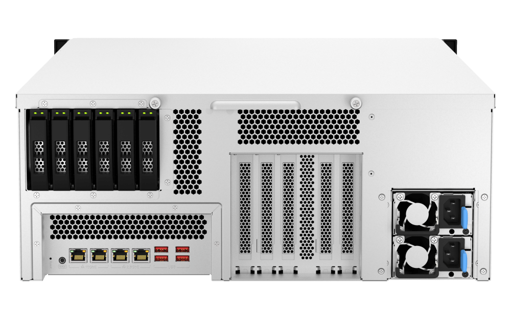 QNAP TS-h3087XU-RP-E2378-64G Diskless 30-Bay Rackmount NAS - Intel Xeon E-2378 8C 2.6GHz CPU, 64GB (4x16GB) 24x 3.5" SATA + 6x 2.5" SATA Bays, 2.5 Gigabit ETH Port, 800W PSU | TS-h3087XU-RP-E2378-64G