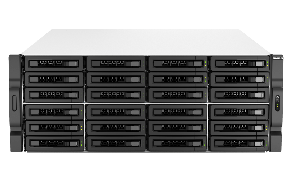 QNAP TS-h3087XU-RP-E2378-64G Diskless 30-Bay Rackmount NAS - Intel Xeon E-2378 8C 2.6GHz CPU, 64GB (4x16GB) 24x 3.5" SATA + 6x 2.5" SATA Bays, 2.5 Gigabit ETH Port, 800W PSU | TS-h3087XU-RP-E2378-64G