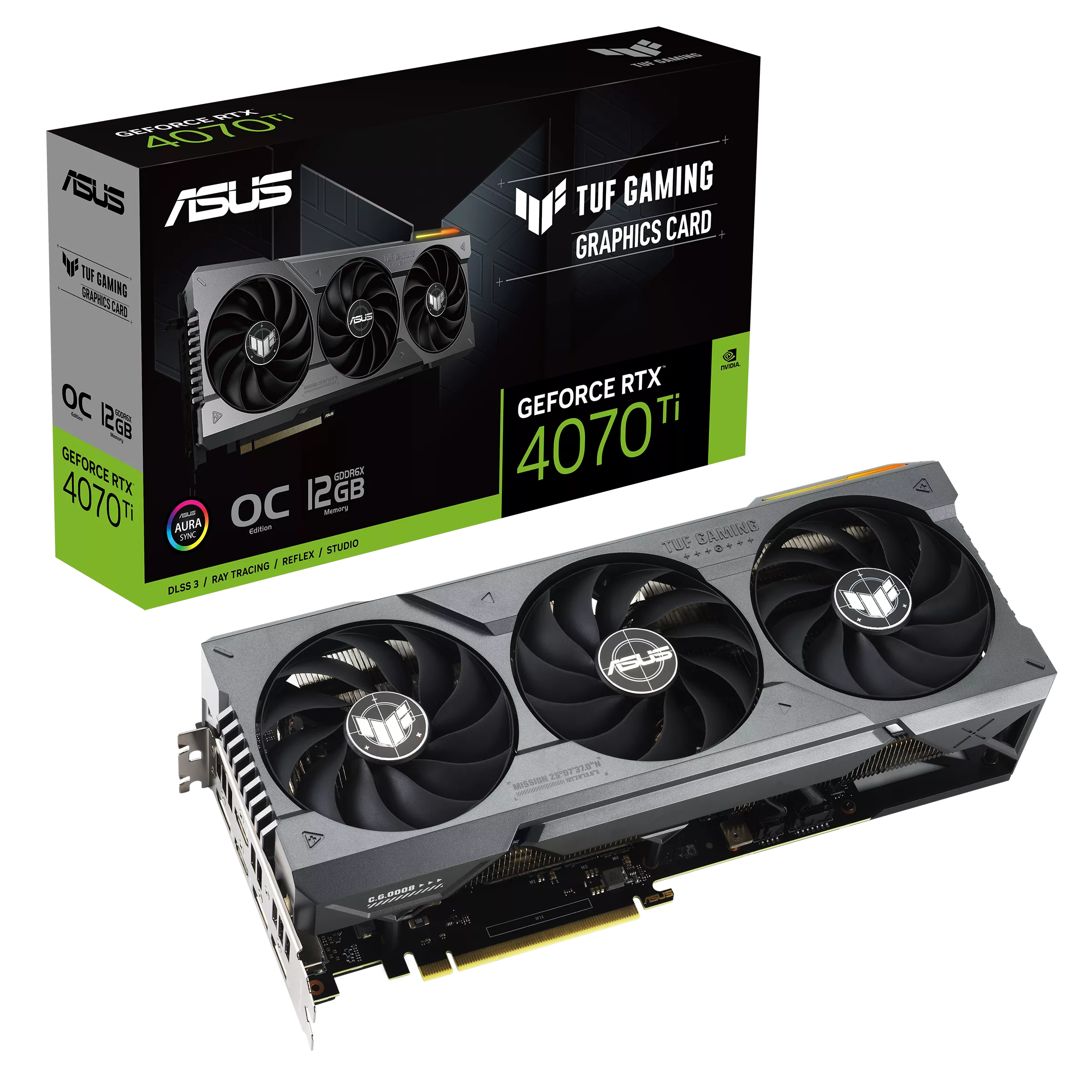 ASUS TUF Gaming RTX 4070 Ti 12GB GDDR6X OC Edition with DLSS 3, OC mode 2760 MHz lower temps | 90YV0IJ0-M0NA00