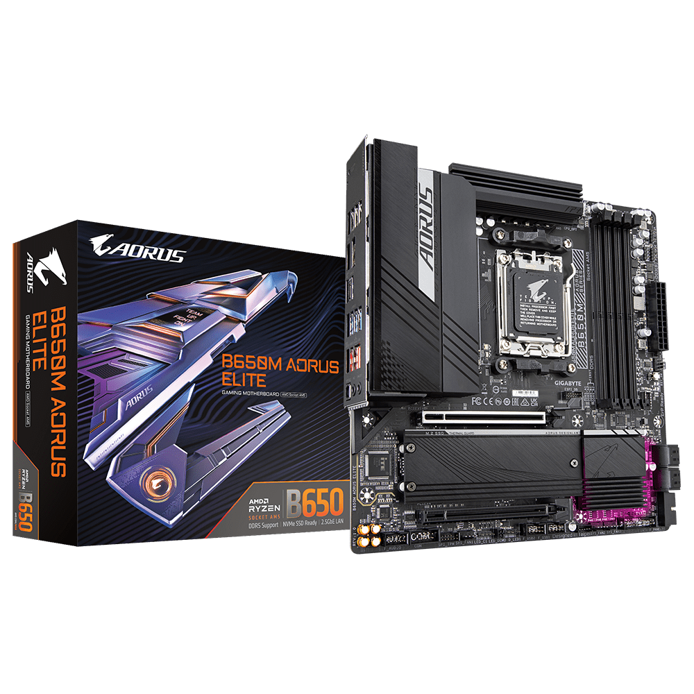 Gigabyte B650M AORUS ELITE Motherboard ,AMD Socket AM5 ,4 x DDR5 DIMM up to 192 GB