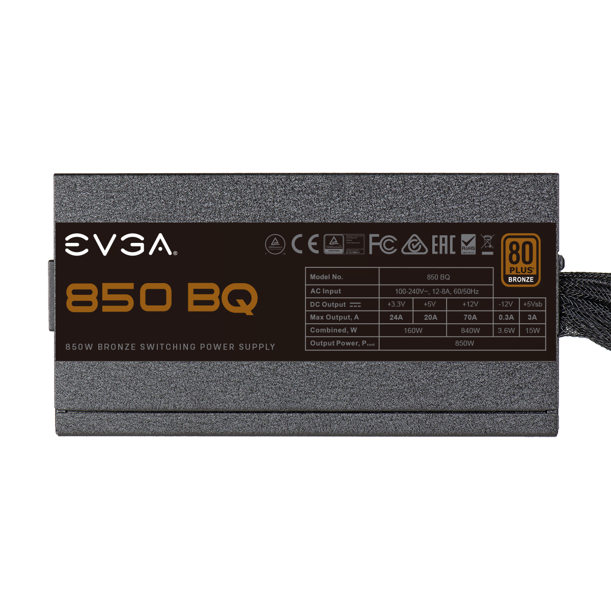 EVGA 850 BQ, 80 Plus Bronze 850W, Semi Modular, Includes Free Power On Self Tester, Power Supply, Black | 110-BQ-0850-V2