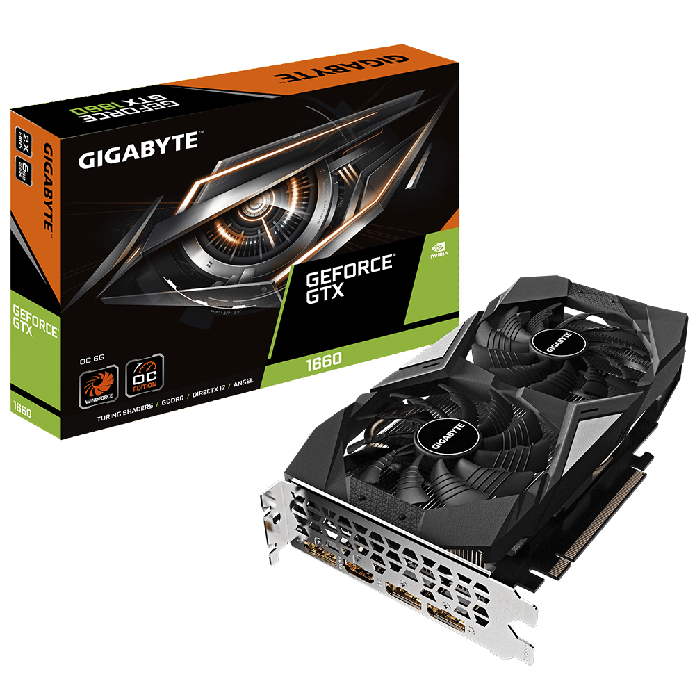 Gigabyte GeForce GTX 1660 OC 6G  GDDR5 VRAM, 192-Bit, 2 x WindForce Fans, 1408 CUDA Cores, Gaming Graphics Card | GV-N1660OC-6GD