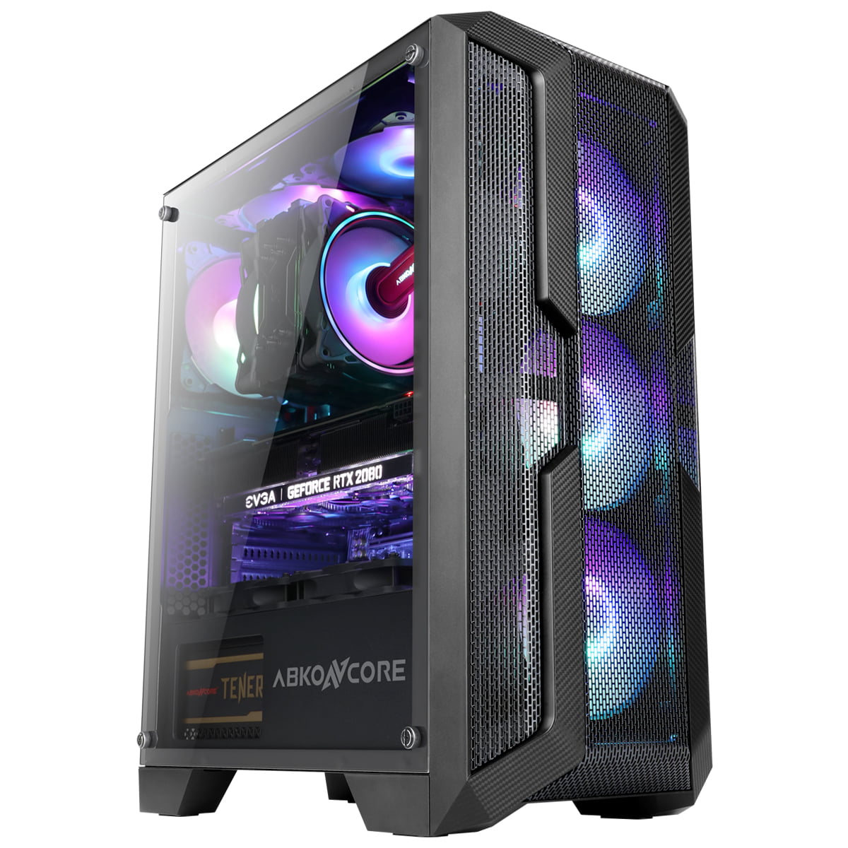 Abkoncore H250x Premium Tempered Glass 4 Flower Fans Mid Tower Case – Black | CASE-114