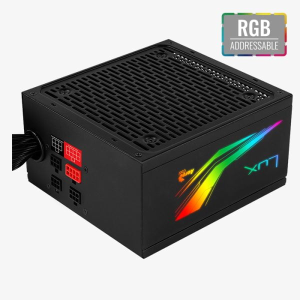 Aerocool LUX RGB 1000M - APFC 1000W, 80Plus Gold, up to 90%+ Efficiency, +5V Addressable RGB Connector, Silent 12cm Fan, Power Supply Unit | LUX-RGB-1000M