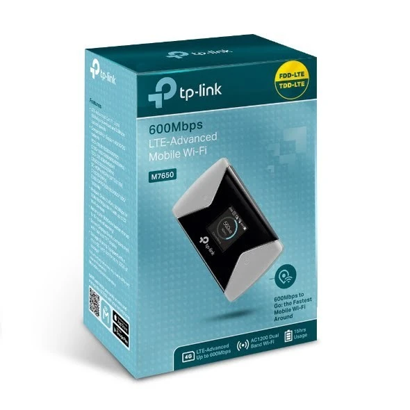 TP-Link M7650 Mobile Wi-Fi Router, LTE-Advanced Cat.11, Up to 600Mbps Download, Dual Band, Micro SD Slot – Black