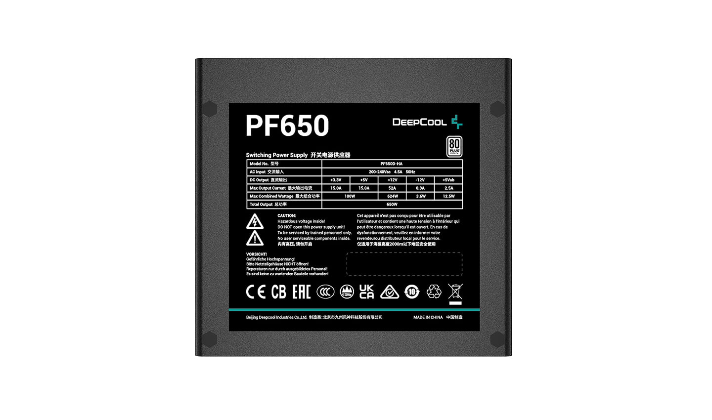 DeepCool PF650 Power Supply Unit stable power performance with 80 PLUS | R-PF650D-HA0B-UK