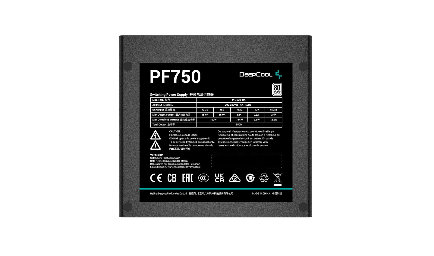 DeepCool PF750 Power Supply Unit stable power performance with 80 PLUS |