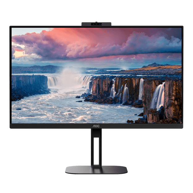 AOC Q27V5CW, 27” IPS panel with QHD resolution(2560 x 1440), video calling, 75Hz Refresh Rate, 1ms, USB-C,  AMD FreeSync, Display Port and HDMI, Flicker Free, Built-in speakers, Frameless design, Height adjustable Stand |  Q27V5CW/BK