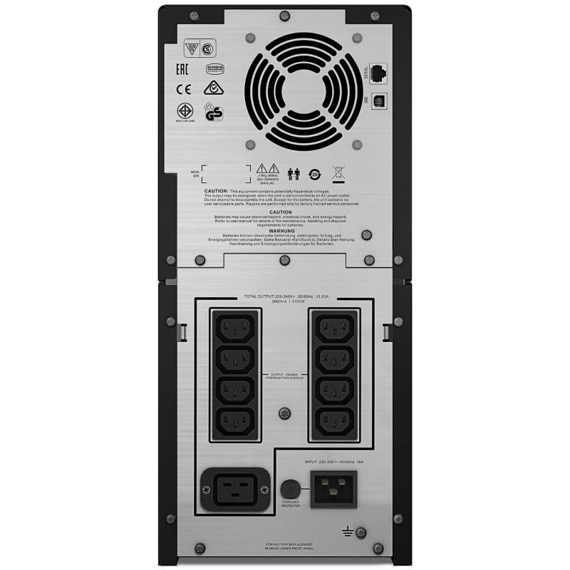 APC Smart-UPS C LCD, 3000VA Rated Power, 230V Main Input & Output Voltage, 8x IEC 320 C13, 1x IEC 320 C19 Output Connection Type, Black | SMC3000I