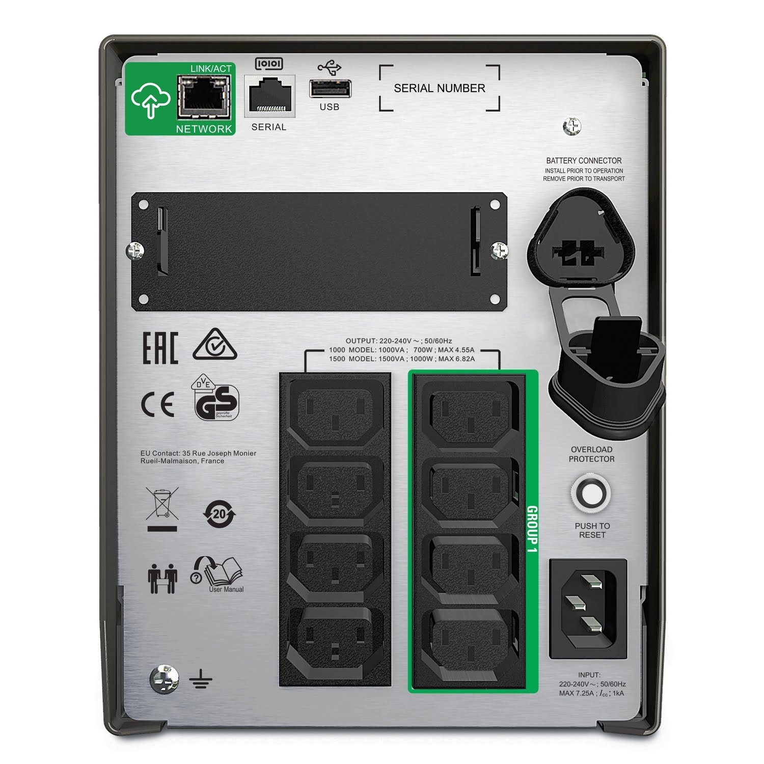 APC Smart UPS 1000VA, 1KV Line Interactive, 700W ,Tower, 230V, 8x IEC C13 outlets, SmartConnect Port+SmartSlot, AVR, LCD | SMT1000IC