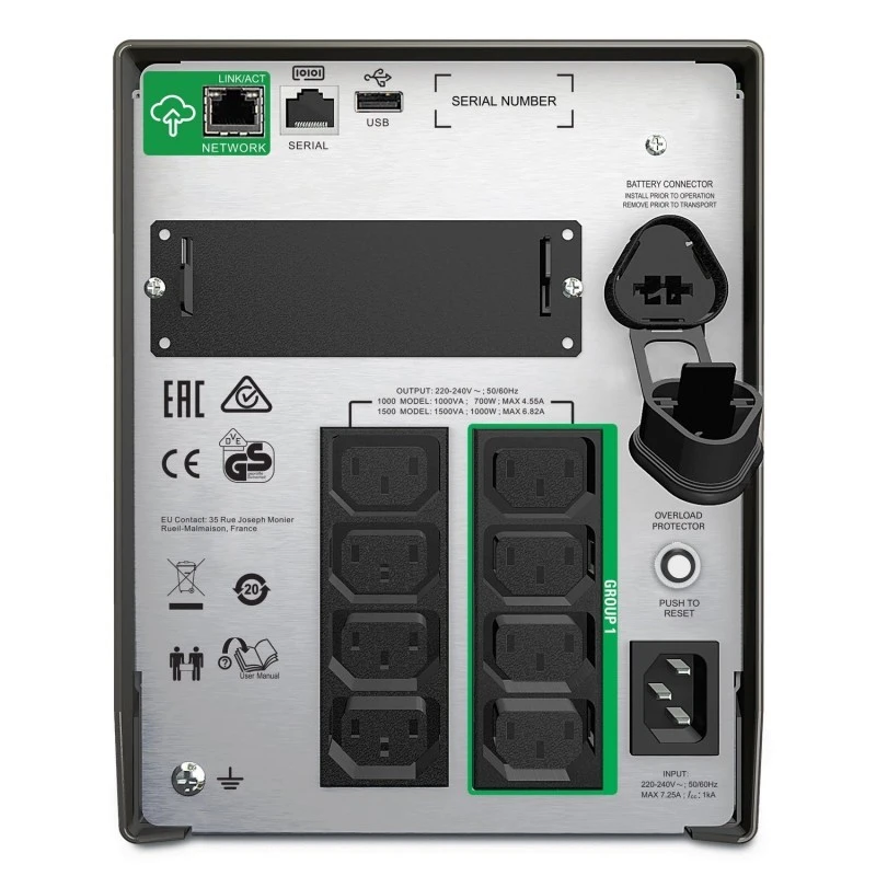 APC Smart-UPS SMT1500IC – 1500VA UPS, 1000W, Line-Interactive, LCD, AVR, 8x IEC C13, SmartConnect, Tower, 230V