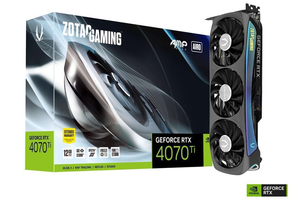 ZOTAC GAMING GeForce RTX 4070 Ti AMP AIRO 12GB GDDR6X, SPECTRA 2.0 RGB Lighting, NVIDIA DLSS 3, Engine Clock Boost 2670 MHz, Supports 4K 120Hz HDR | ZT-D40710F-10P