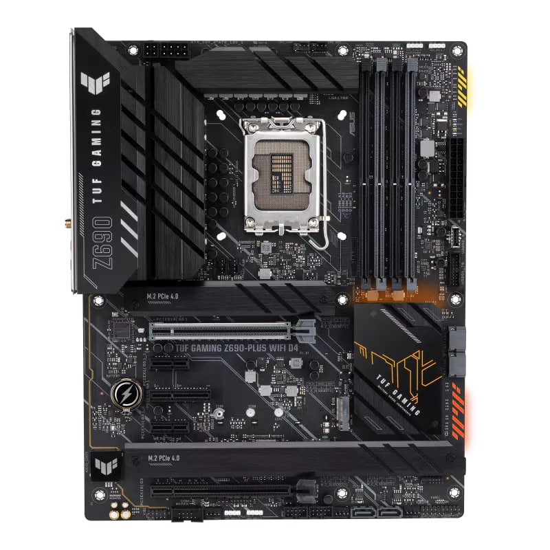 Asus TUF GAMING Z690-PLUS WIFI D4  TUF GAMING Z690-PLUS WIFI D4 Intel® Z690 (LGA 1700) ATX gaming motherboard, 15 DrMOS power stages, PCIe® 5.0, DDR4 memory, four M.2 slots, WiFi 6 and Intel 2.5 Gb Ethernet, HDMI® | 90MB18V0-M0EAY0