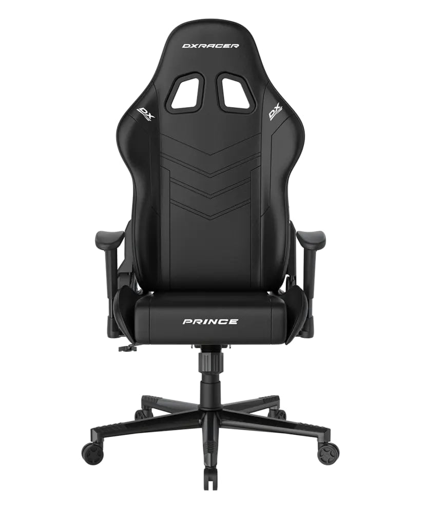 DXRacer P132 Prince Series Gaming Chair - Black ,Winged Seat Cushion ,''Two Eyes'' Design ,2D Armrest ,Faux leather,Ergonomic Support | GC-P132-N-F2-158