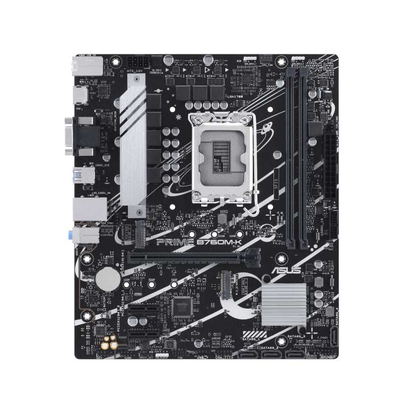 Asus PRIME B760M-K Prime B760M-K, an Intel® B760 LGA 1700 mATX motherboard with PCIe 4.0, two PCIe 4.0 M.2 slots, DDR5, Realtek 2.5Gb Ethernet, VGA, HDMI™ | 90MB1FI0-M0EAY0