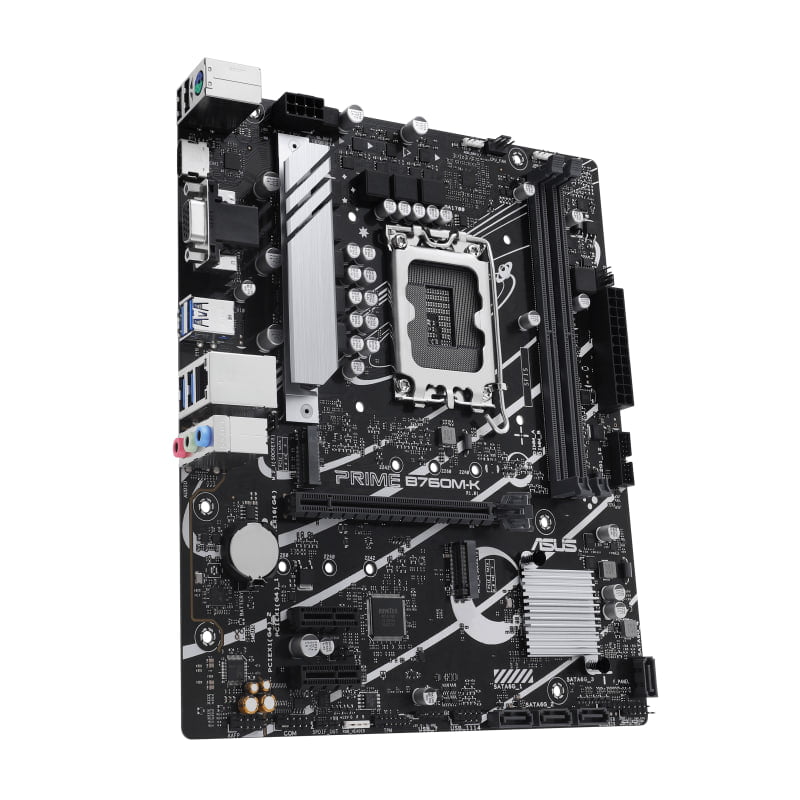 Asus PRIME B760M-K Prime B760M-K, an Intel® B760 LGA 1700 mATX motherboard with PCIe 4.0, two PCIe 4.0 M.2 slots, DDR5, Realtek 2.5Gb Ethernet, VGA, HDMI™ | 90MB1FI0-M0EAY0