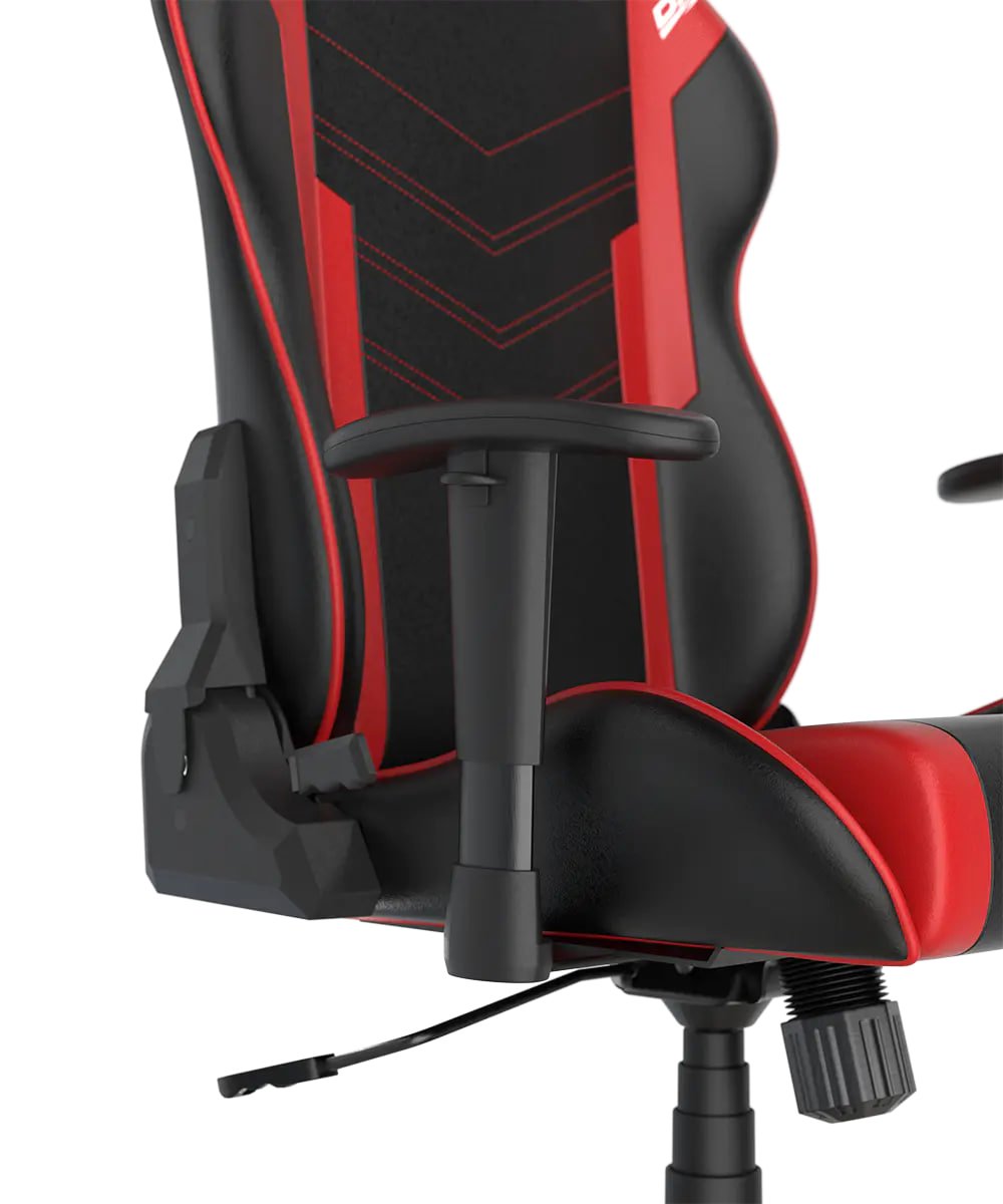 DXRacer P132 Prince Series Gaming Chair - Black/Red ,Winged Seat Cushion ,''Two Eyes'' Design ,2D Armrest ,Faux leather,Ergonomic Support | GC-P132-NR-F2-158