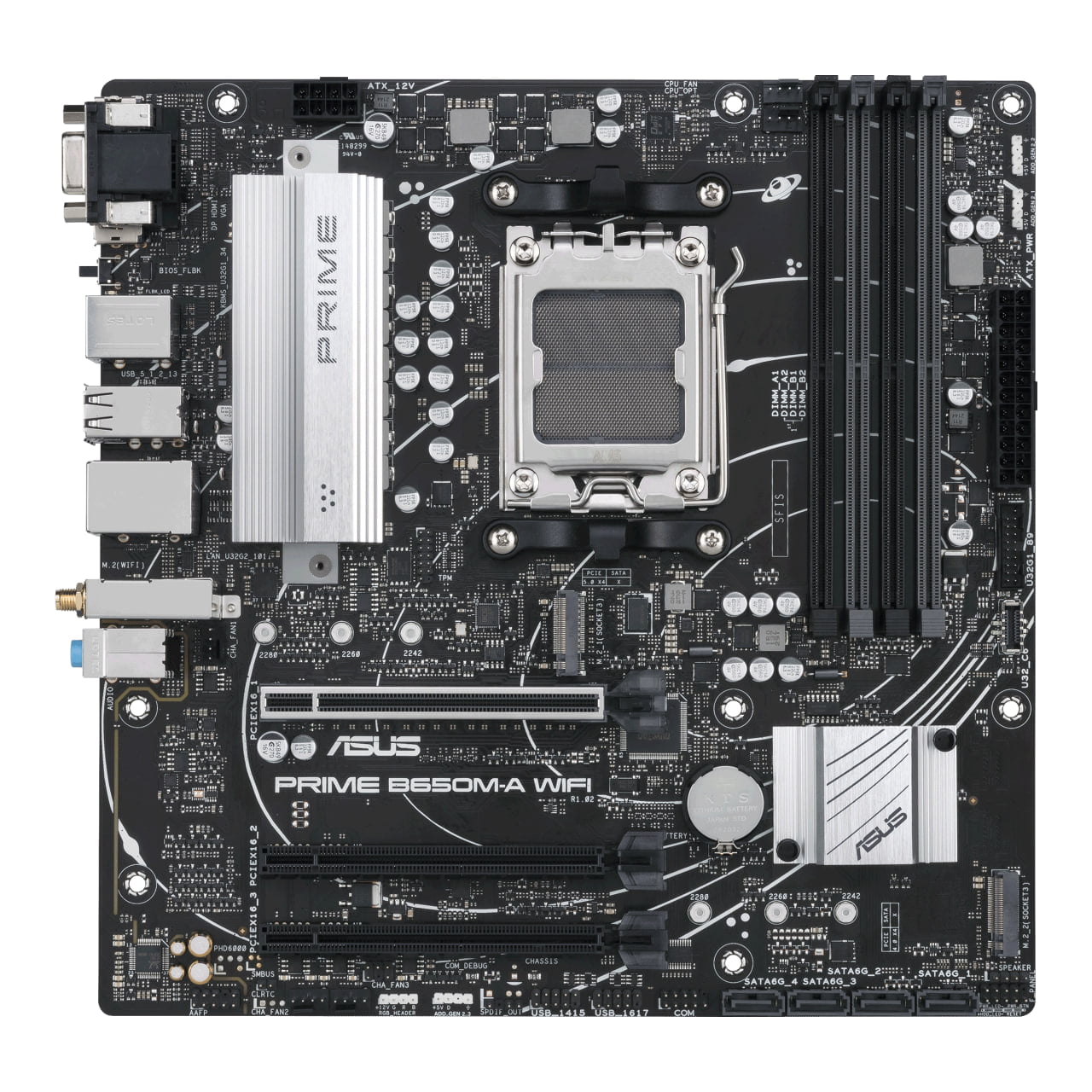 Asus  PRIME B650M-A WIFI AMD B650 Micro-ATX motherboard, DDR5, PCIe 5.0 M.2 support, Realtek 2.5Gb Ethernet, Wi-Fi 6, DisplayPort, VGA, HDMI®AMD AM5 Socket | 90MB1C00-M0EAY0