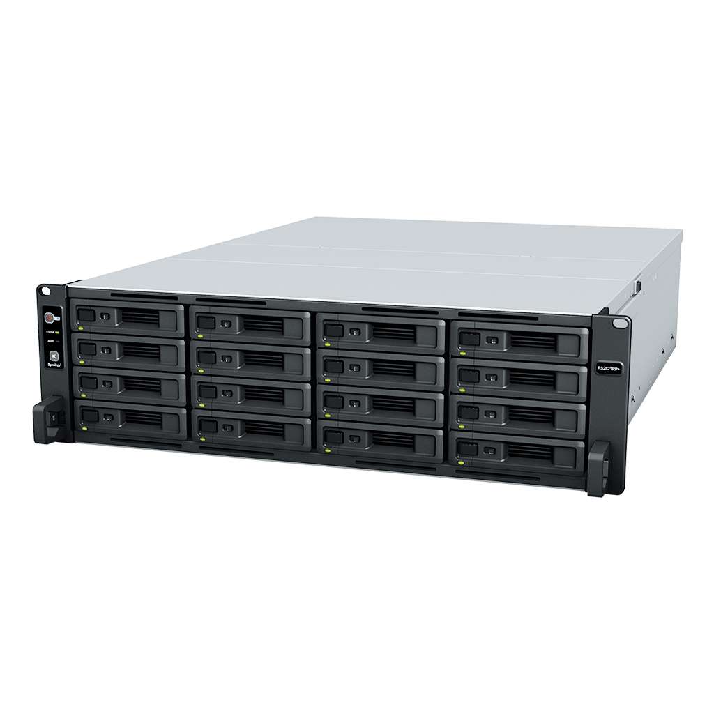 Synology RackStation 3U 16-Bay Rackmount NAS - AMD Ryzen V1500B CPU, 4GB DDR4 ECC Memory, 16 Drive Bays, 4x Gigabit Ethernet Ports, 2200 MB/s Read Speed, 1164 MB/s Write Speed, PCIe 3.0 | RS2821RP+