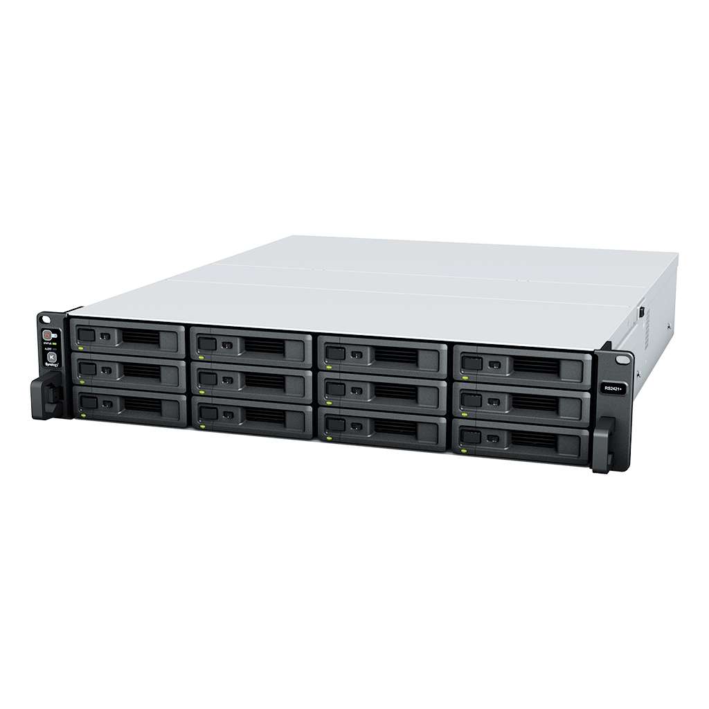 Synology RackStation 12-Bay NAS Enclosure  With Redundant Power Supply, 12 x 2.5" / 3.5" SATA Drive Bays, 4GB DDR4 RAM, 2200 MB/s Read Speed, PCIe 3.0, 4x Gigabit Ethernet Ports | RS2421RP+