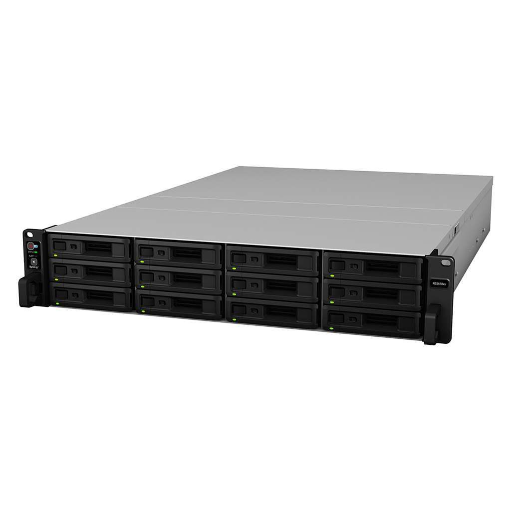 Synology RackStation RS3618xs 12-Bay NAS Server - Intel Xeon D-1521 Quad-Core, 2.4GHz, 8GB DDR4 RAM, 500W Power Supply, 4x Gigabit ETH, 2 x USB 3.0-A, 2x PCIe Gen 3.0 x8, 2x Expansion, Black | RS3618XS