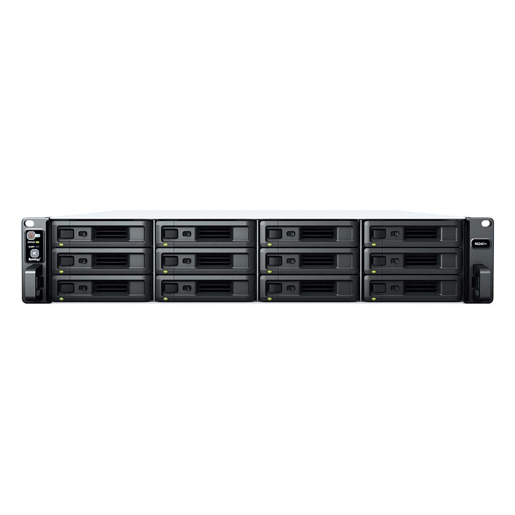 Synology RackStation 12-Bay NAS Enclosure  With Redundant Power Supply, 12 x 2.5" / 3.5" SATA Drive Bays, 4GB DDR4 RAM, 2200 MB/s Read Speed, PCIe 3.0, 4x Gigabit Ethernet Ports | RS2421RP+