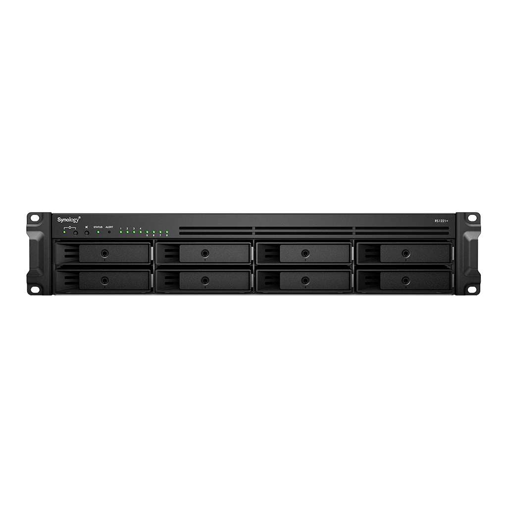 Synology RackStation 8-Bay NAS Enclosure - 8 x 3.5"/2.5" SATA Drive Bays, 4GB DDR4 RAM, 2.2 GHz AMD Ryzen V1500B, 4x Gigabit Ethernet Ports, 350W Power Supply, PCIe Gen 3.0 | RS1221RP+