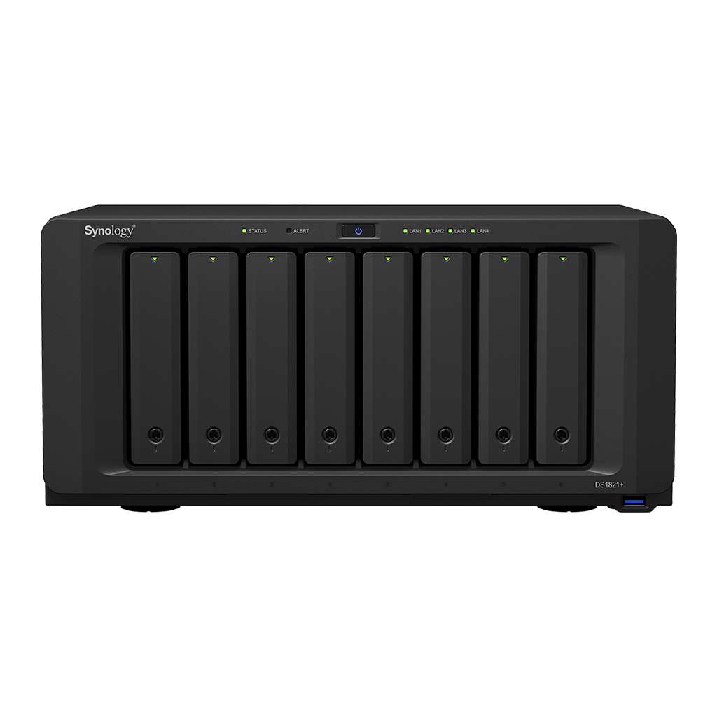 Synology DiskStation DS1821+ 8-Bay NAS Enclosure - AMD Ryzen V1500B Quad-Core 2.2GHz, 4GB DDR4 RAM, 8 x 3.5" / 2.5" SATA Drive Bays, 4x USB 3.1 Gen 1, 2 x eSATA Port, PCIe 3.0 x8, Black | DS1821+