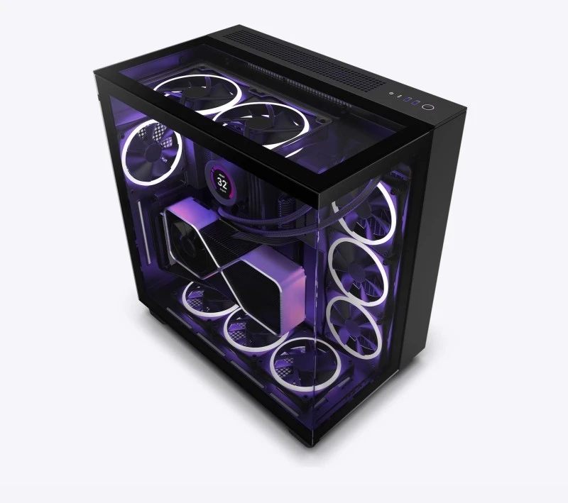 NZXT H9 Elite Dual-Chamber Mid-Tower PC Case, Black, Tempered Glass, High Airflow, RGB Lighting, Cable Management, Liquid Cooling Support