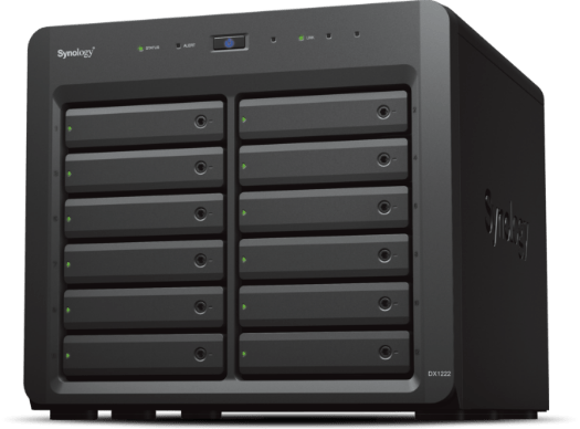 Synology DX1222 12-Bay Expansion Unit - 12 x 3.5" or 2.5" SATA Drive Bays, 1 x Mini-SAS HD Port, Supports Hard Drives and SSDs, Seamless Storage Expansion, For DS3622xs+ & DS2422+, Black | DX1222