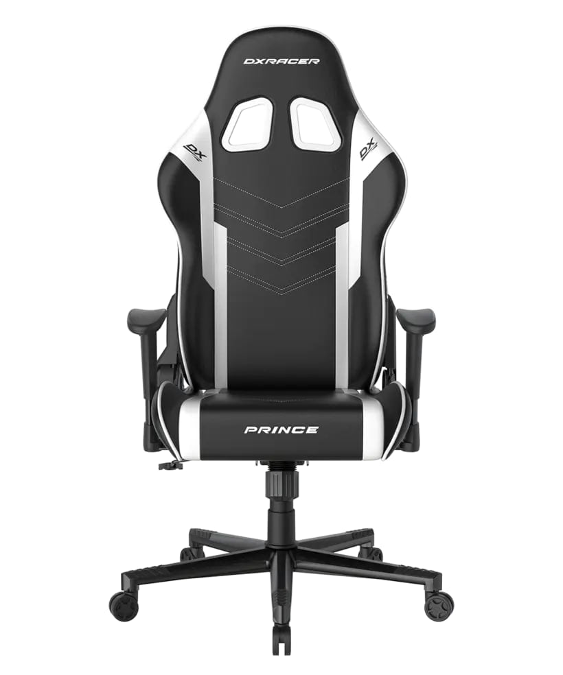 DXRacer P132 Prince Series Gaming Chair - Black/White ,Winged Seat Cushion ,''Two Eyes'' Design ,2D Armrest ,Faux leather,Ergonomic Support | GC-P132-NW-F2-158