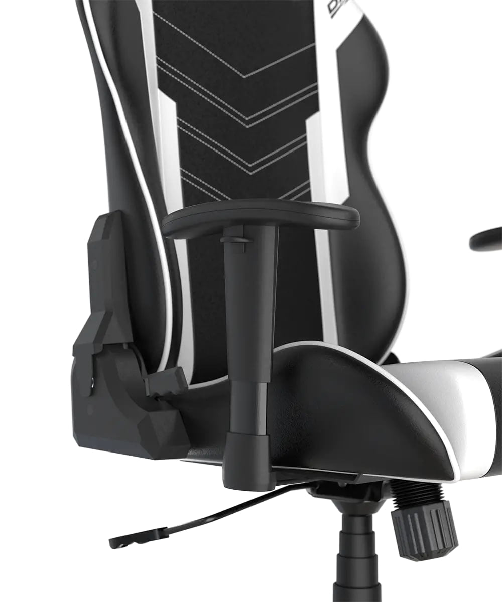 DXRacer P132 Prince Series Gaming Chair - Black/White ,Winged Seat Cushion ,''Two Eyes'' Design ,2D Armrest ,Faux leather,Ergonomic Support | GC-P132-NW-F2-158