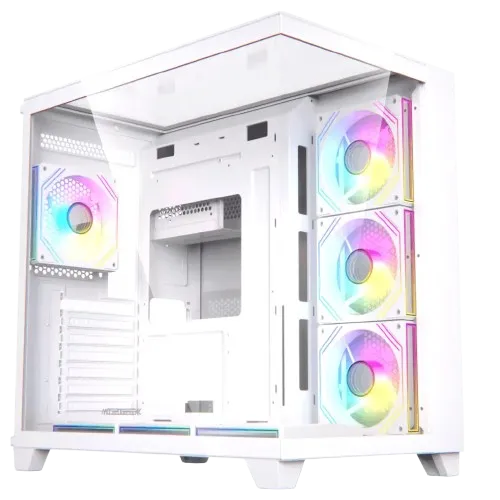 AceGeek Horizon Type-C Dual Chamber Panoramic Tempered Glass ATX Mid Tower Gaming Computer Case White