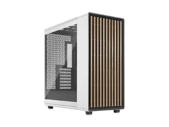 Fractal Design North XL ATX mATX Mid Tower PC Case, Chalk White Chassis with Oak Front and Clear TG Side Panel, 3x Pre Installed 140 mm fan, 4x Drive mounts | FD-C-NOR1X-04