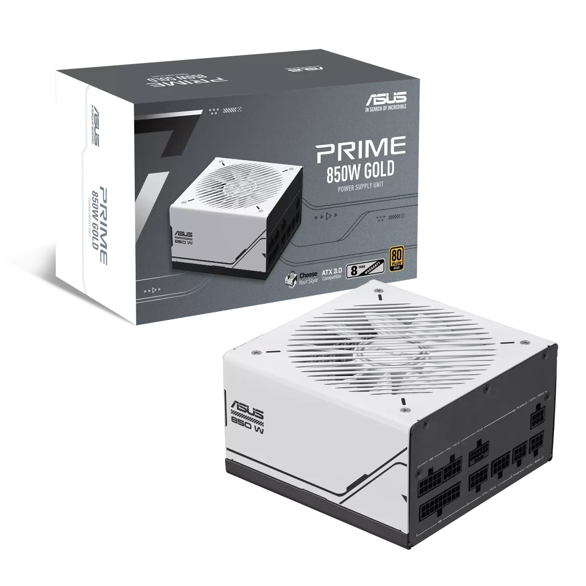 ASUS Prime 850W Gold ATX Power Supply PSU, ATX 3.1 compatible, 80 Plus gold certification, Dual ball fan bearings, Active PFC, AP-850G | 90YE00U0-B0NA00