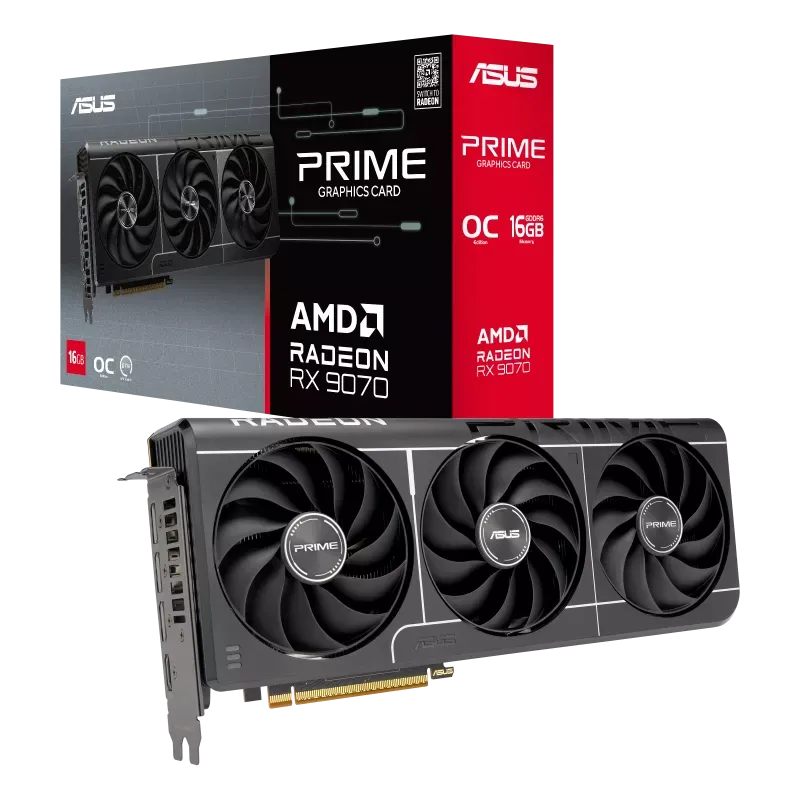 ASUS Prime Radeon RX 9070 EVO OC Edition 16GB GDDR6 Graphics Card, PCIe 5.0, Triple Axial-Tech Fans, Dual BIOS, DisplayPort 2.1a & HDMI 2.1b | 90YV0MQ0-M0NA00