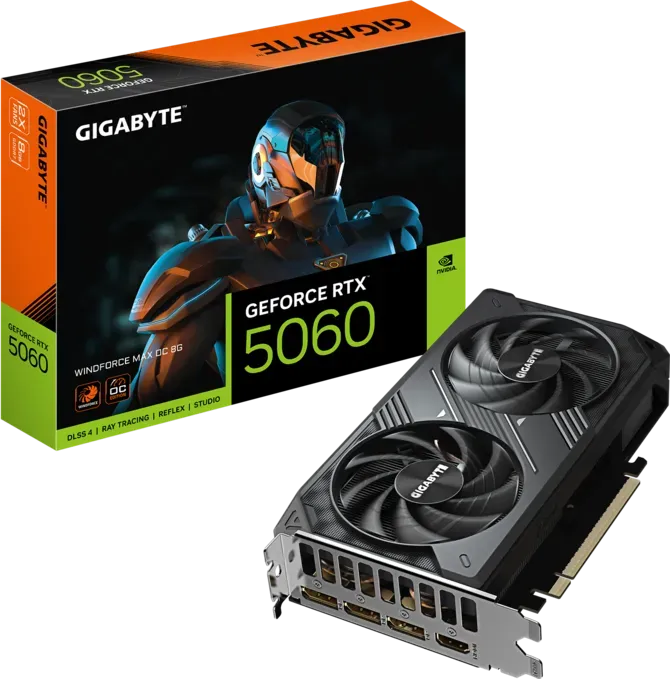 GIGABYTE NVIDIA GeForce RTX 5060 WINDFORCE MAX OC 8GB GDDR7 Graphics Card, DLSS 4, PCIe 5.0, 2512 MHz, Hawk Fan Cooling | GV-N5060WF2MAX OC-8GD