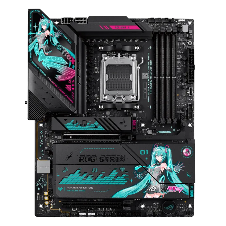 ASUS ROG STRIX X870E-H GAMING WIFI7 Hatsune MIKU Edition AM5 ATX Motherboard, 4x DIMM DDR5 8000+ MT/s (OC), PCIe 5.0 x16 slot, USB4 Type-C, 5Gb Ethernet, Bluetooth v5.4 | 90MB1MA0-M0EAY0