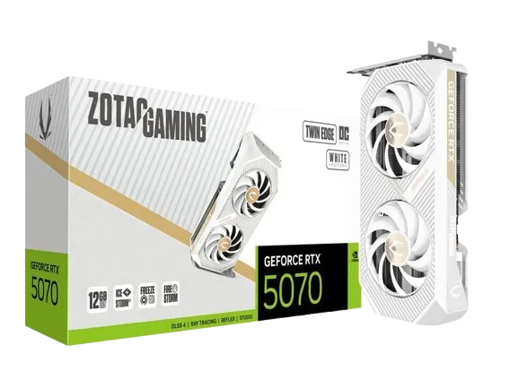 ZOTAC GAMING GeForce RTX 5070 Twin Edge OC White Edition Graphics Card, DLSS4 and 12GB of GDDR7 memory | ZT-B50700Q-10P