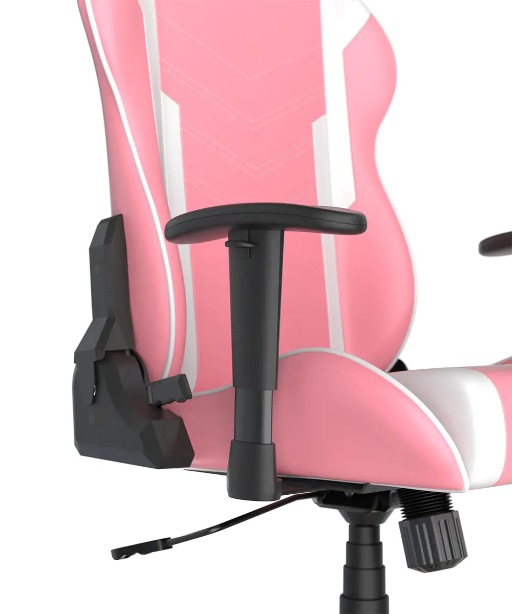 DXRacer P132 Prince Series Gaming Chair - Pink/White ,Winged Seat Cushion ,''Two Eyes'' Design ,2D Armrest ,Faux leather,Ergonomic Support | GC-P132-PW-F2-158