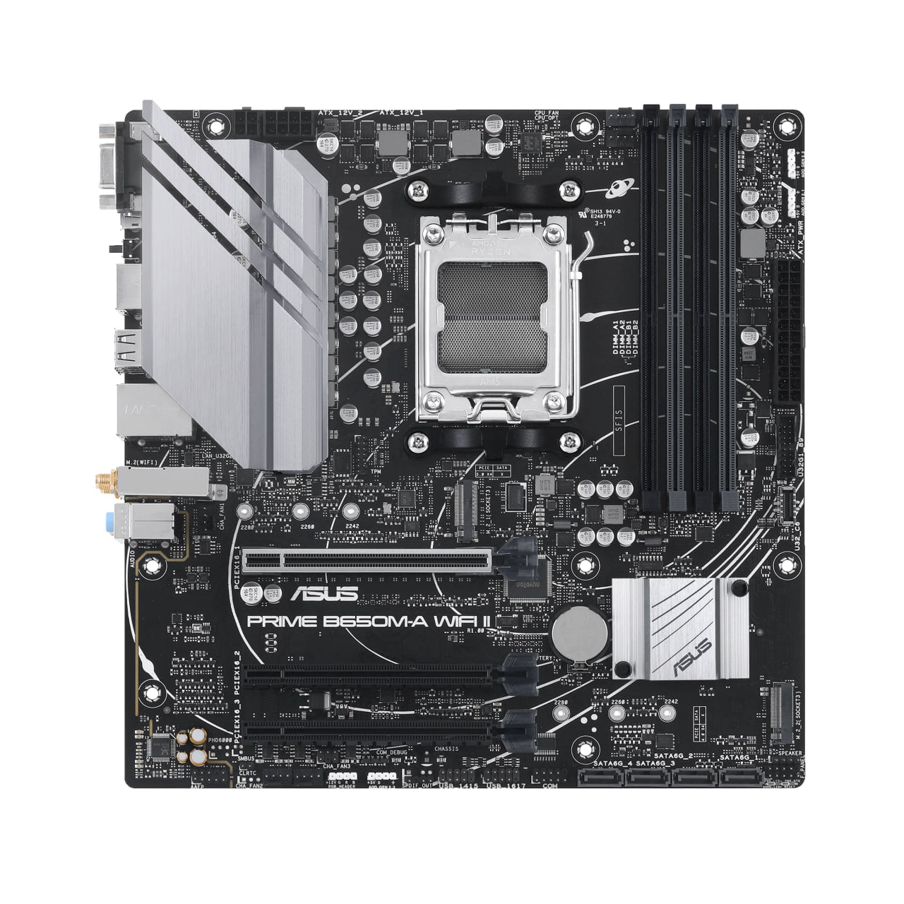 Asus PRIME B650M-A WIFI IIAMD B650 Micro-ATX motherboard, DDR5, PCIe 5.0 M.2 support, Realtek 2.5Gb Ethernet, Wi-Fi 6, DisplayPort, VGA, HDMI®AMD AM5 Socket| 90MB1EG0-M0EAY0