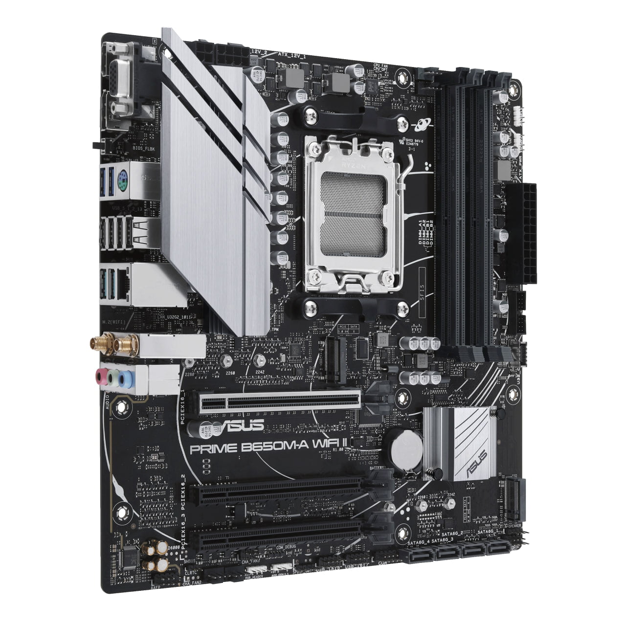 Asus PRIME B650M-A WIFI IIAMD B650 Micro-ATX motherboard, DDR5, PCIe 5.0 M.2 support, Realtek 2.5Gb Ethernet, Wi-Fi 6, DisplayPort, VGA, HDMI®AMD AM5 Socket| 90MB1EG0-M0EAY0