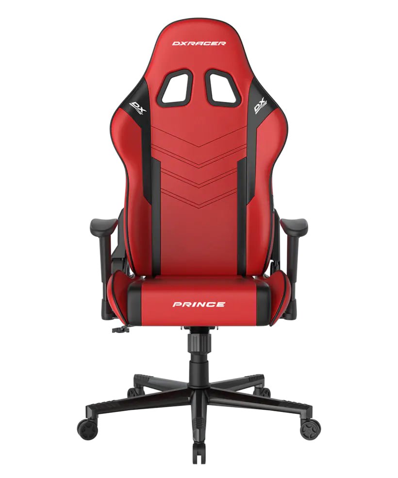 DXRacer P132 Prince Series Gaming Chair - Red/Black,Winged Seat Cushion ,''Two Eyes'' Design ,2D Armrest ,Faux leather,Ergonomic Support | GC-P132-RN-F2-01