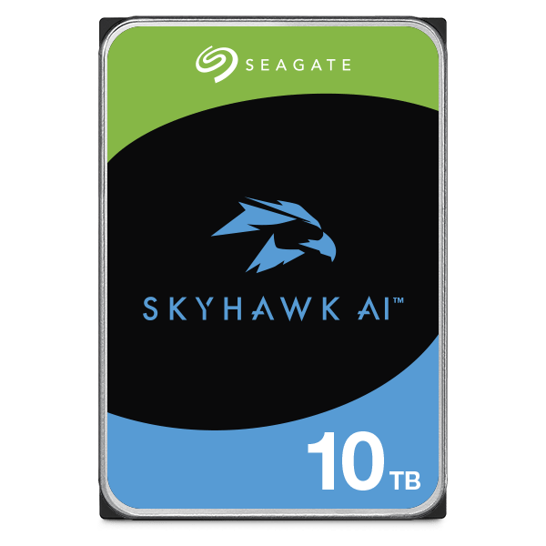 Seagate 10TB SkyHawk AI 7200 Rpm 3.5" Internal Surveillance HDD (Retail), SATA III 6 Gb/s Interface, 256MB Cache Memory, 245 MB/s Max Sustained Transfer Rate, 2 Million Hours MTBF | ST10000VE001