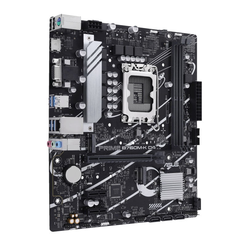 Asus PRIME B760M-K D4  Prime B760M-K D4, an Intel® B760 LGA 1700 mATX motherboard with PCIe 4.0, two PCIe 4.0 M.2 slots, DDR4, Realtek 2.5Gb Ethernet, VGA, HDMI® | 90MB1DS0-M0EAY0