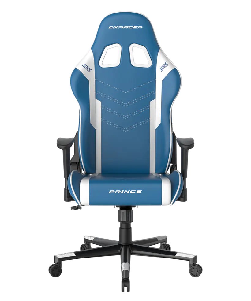 DXRacer P132 Prince Series Gaming Chair - Blue/White ,Winged Seat Cushion ,''Two Eyes'' Design ,2D Armrest ,Faux leather,Ergonomic Support | GC-P132-BW-F2-158